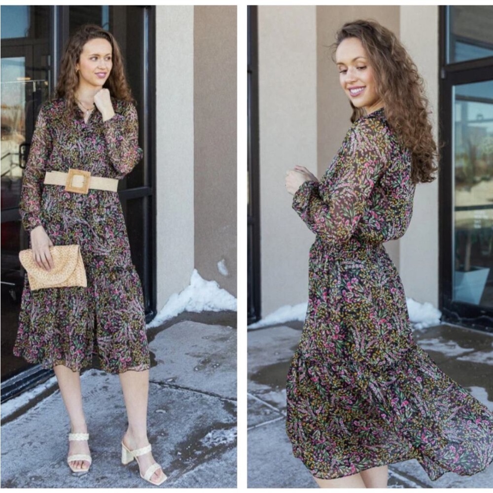 MISA LOS ANGELES Laysi Chiffon
Floral Tier Midi Dress .